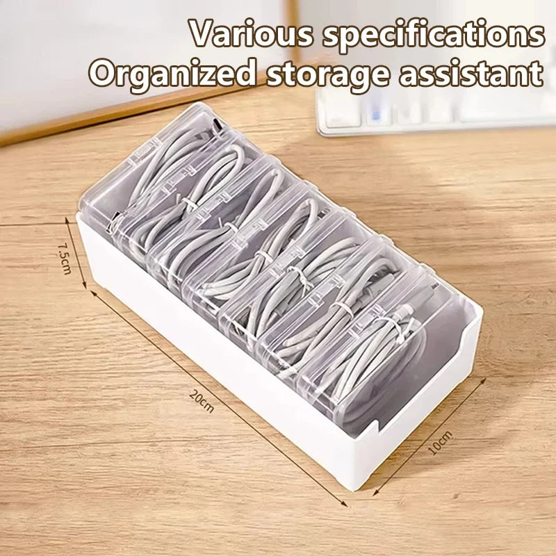 Transparent Plastic Cable Storage Box | Divided Grid