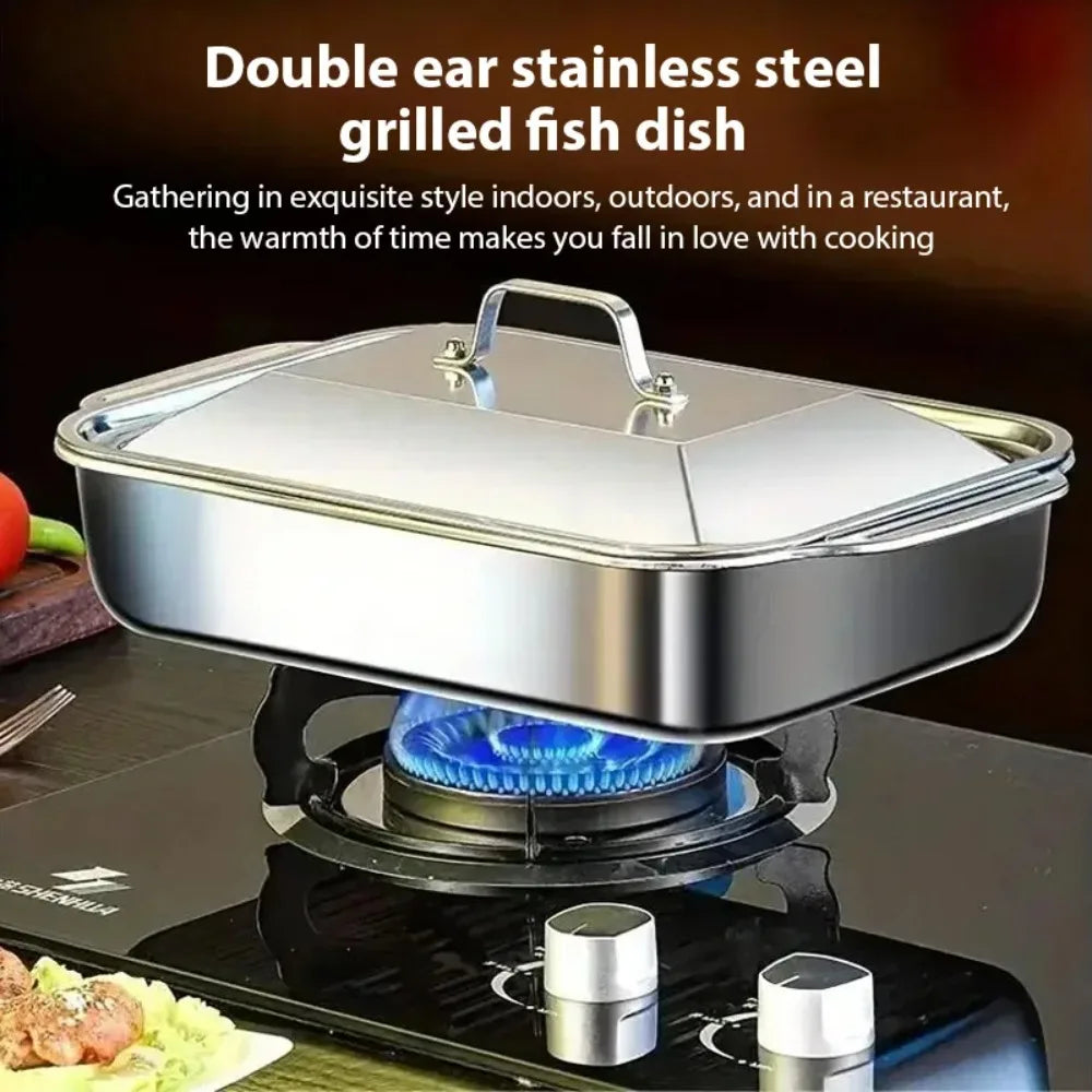 Stainless Steel Deep BBQ Baking Pan with Lid | Camping & Home