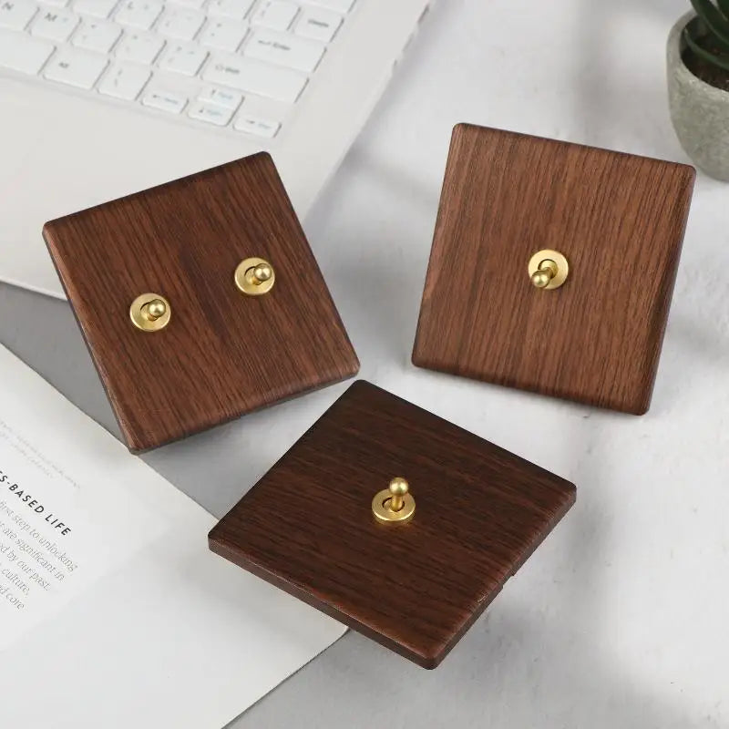 Retro Wood Grain Wall Switch Panel | LED Dimmer Toggle