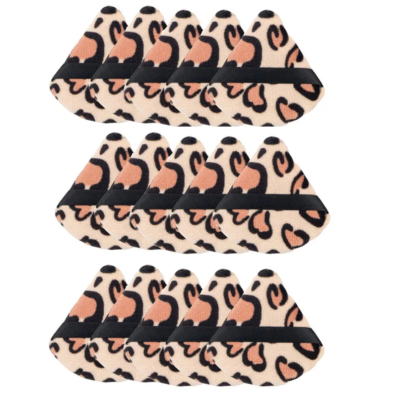 Leopard Print Velvet Powder Puff Set | 3 Shapes, Ribbon Strap