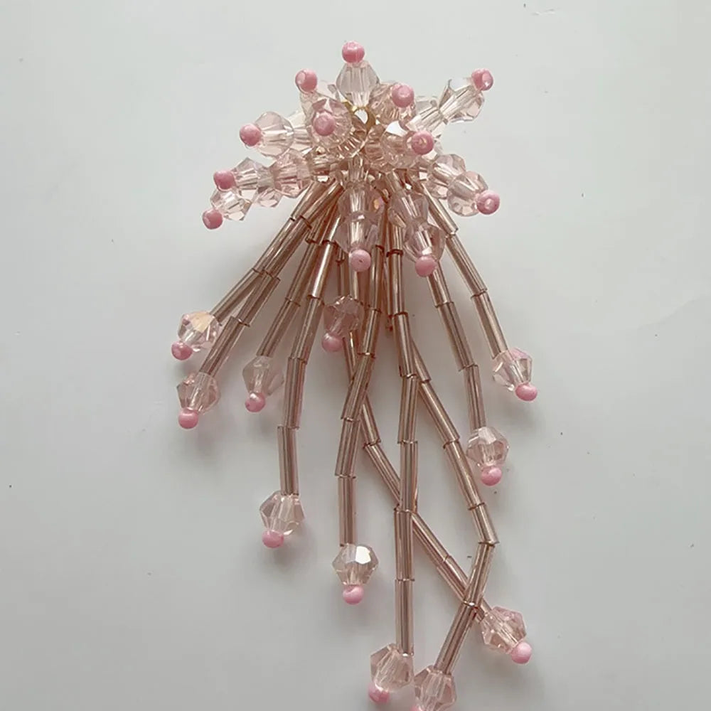 3D Crystal Beaded Flower Patch – Hand-Sewn Glass Bead Appliqué