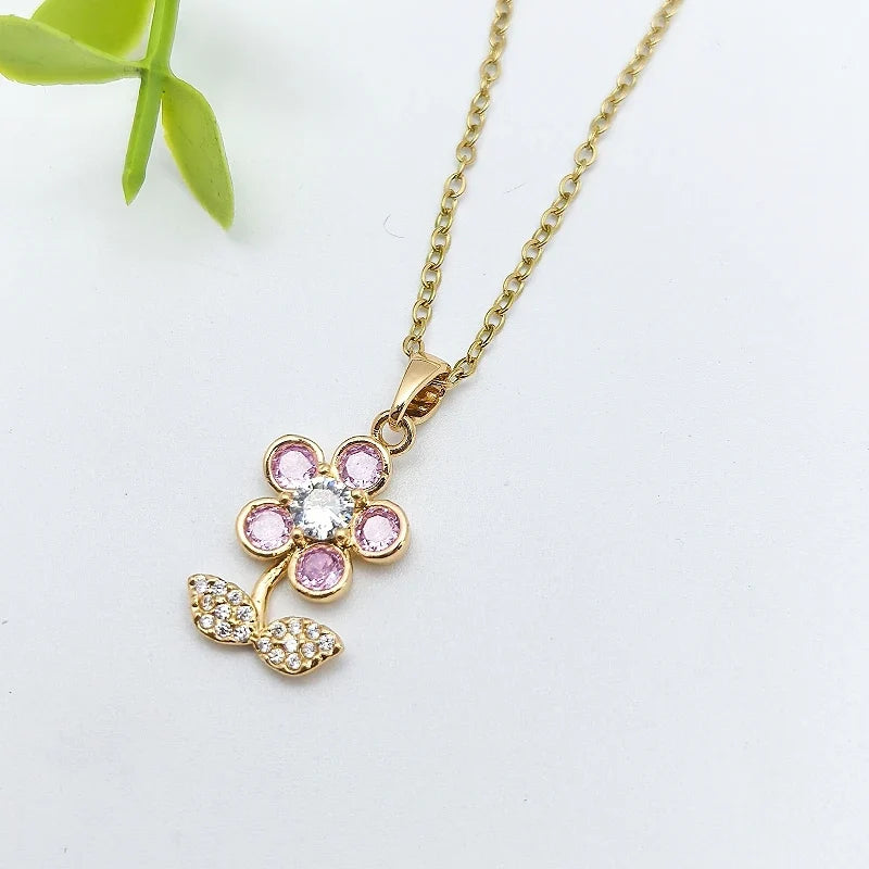Five-Petal Flower Copper Pendant Necklace | Stainless Steel