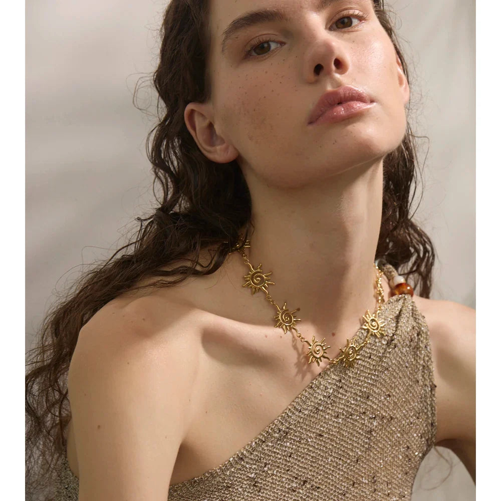 Yhpup Gold Sun Chain Necklace & Bracelet Set | Waterproof