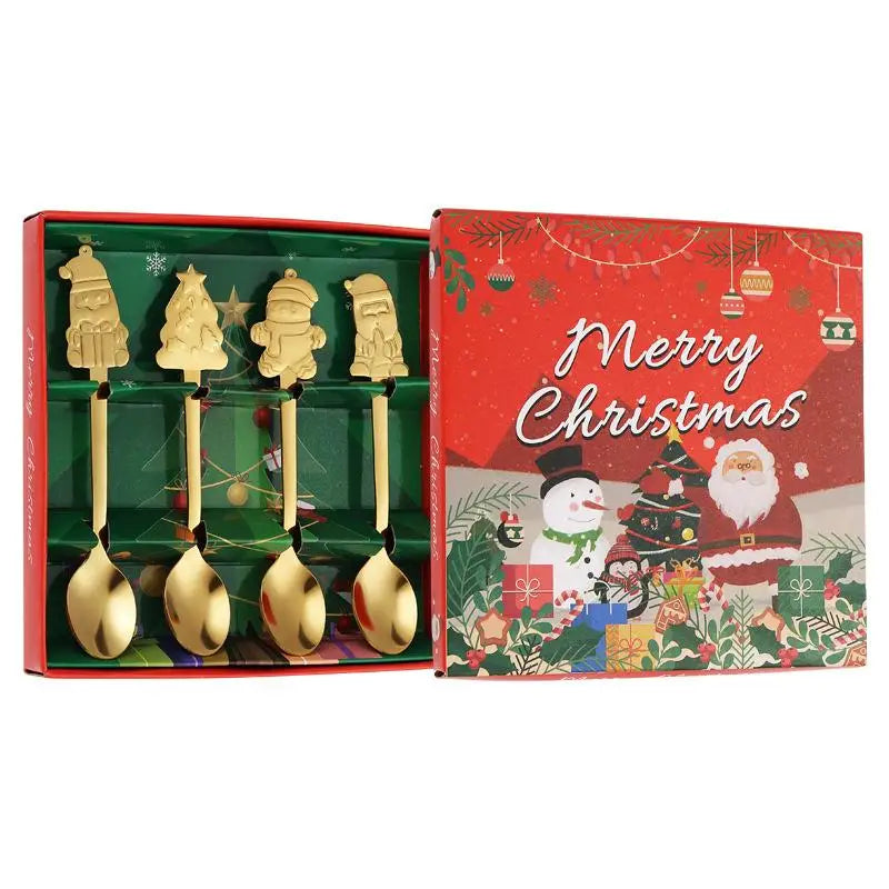 Christmas Stainless Steel Spoon Set 4Pcs – Santa Snowman Tree