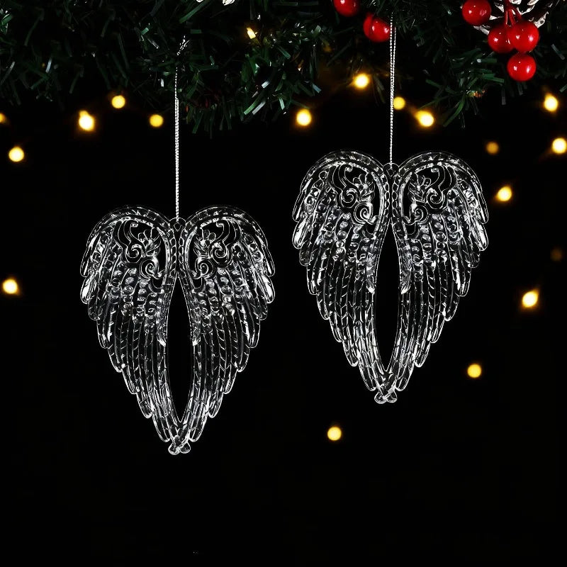 5PCS Acrylic Crystal Angel Wings Christmas Ornaments