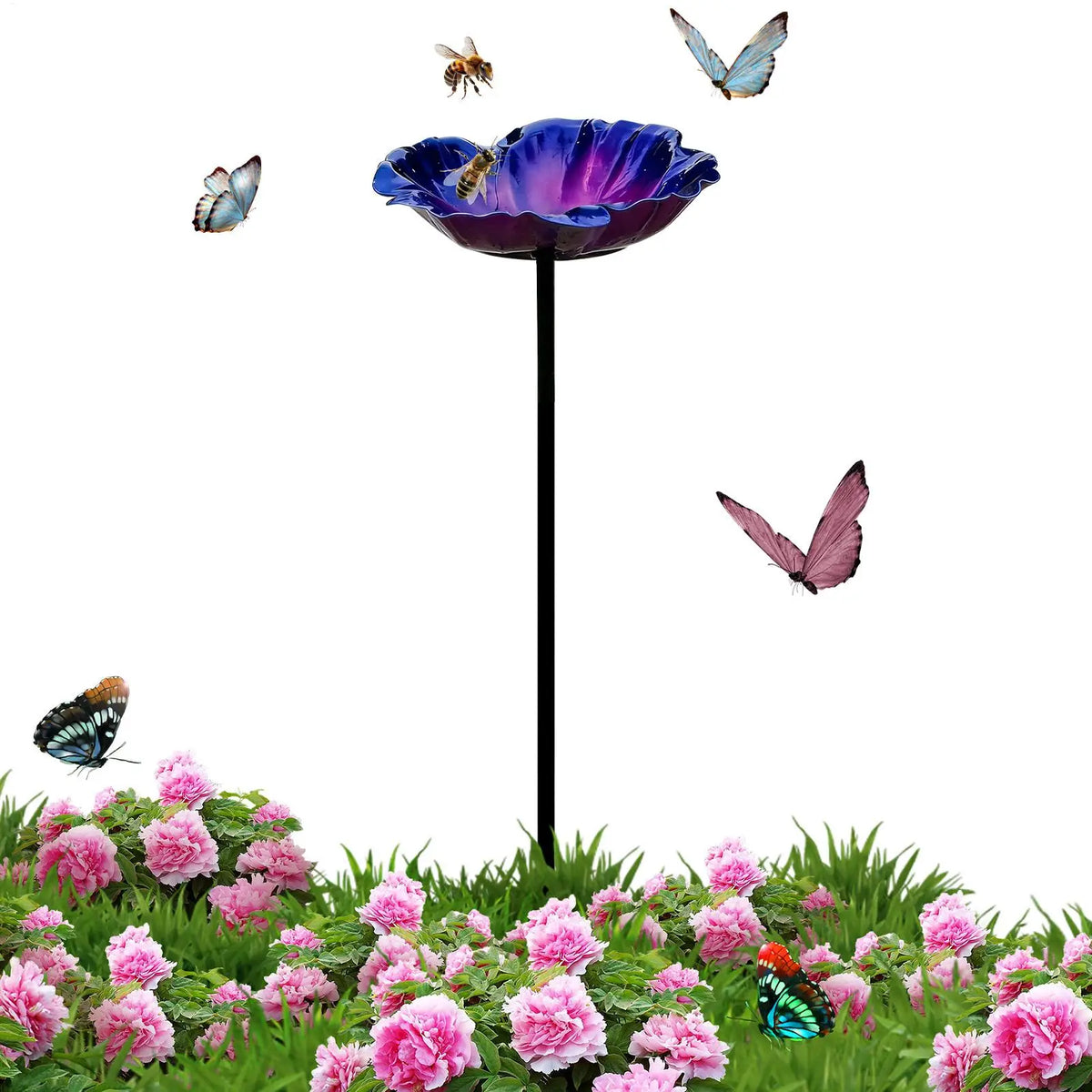 Pedestal Bird Bath Reflective Petal Design 65cm – Weather Resistant