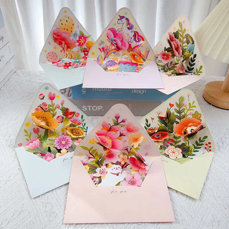 3D Pop-Up Flower Greeting Card Set – Birthday, Wedding & Holiday