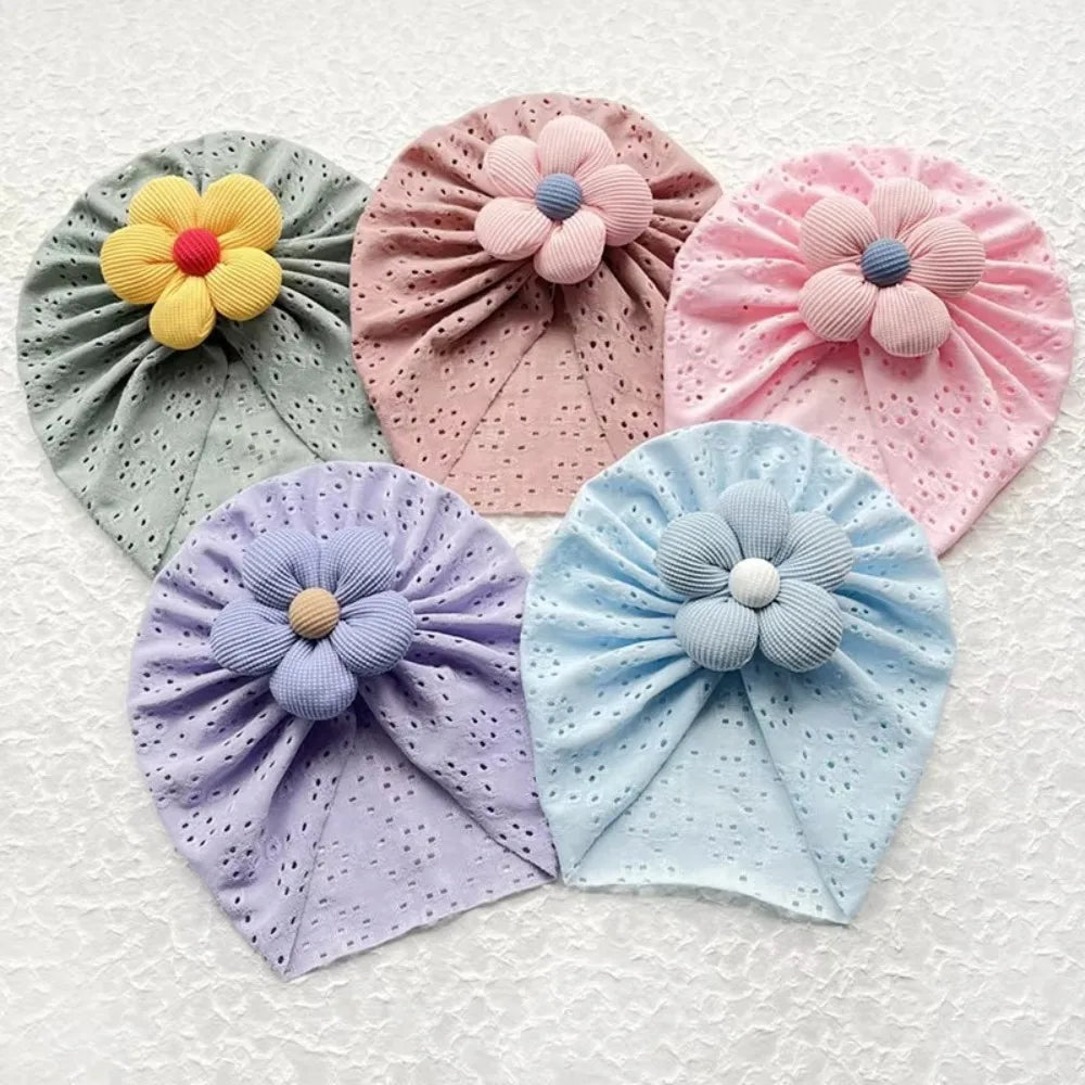 Soft Breathable Baby Girl Flower Knit Hat | Toddler Headwrap