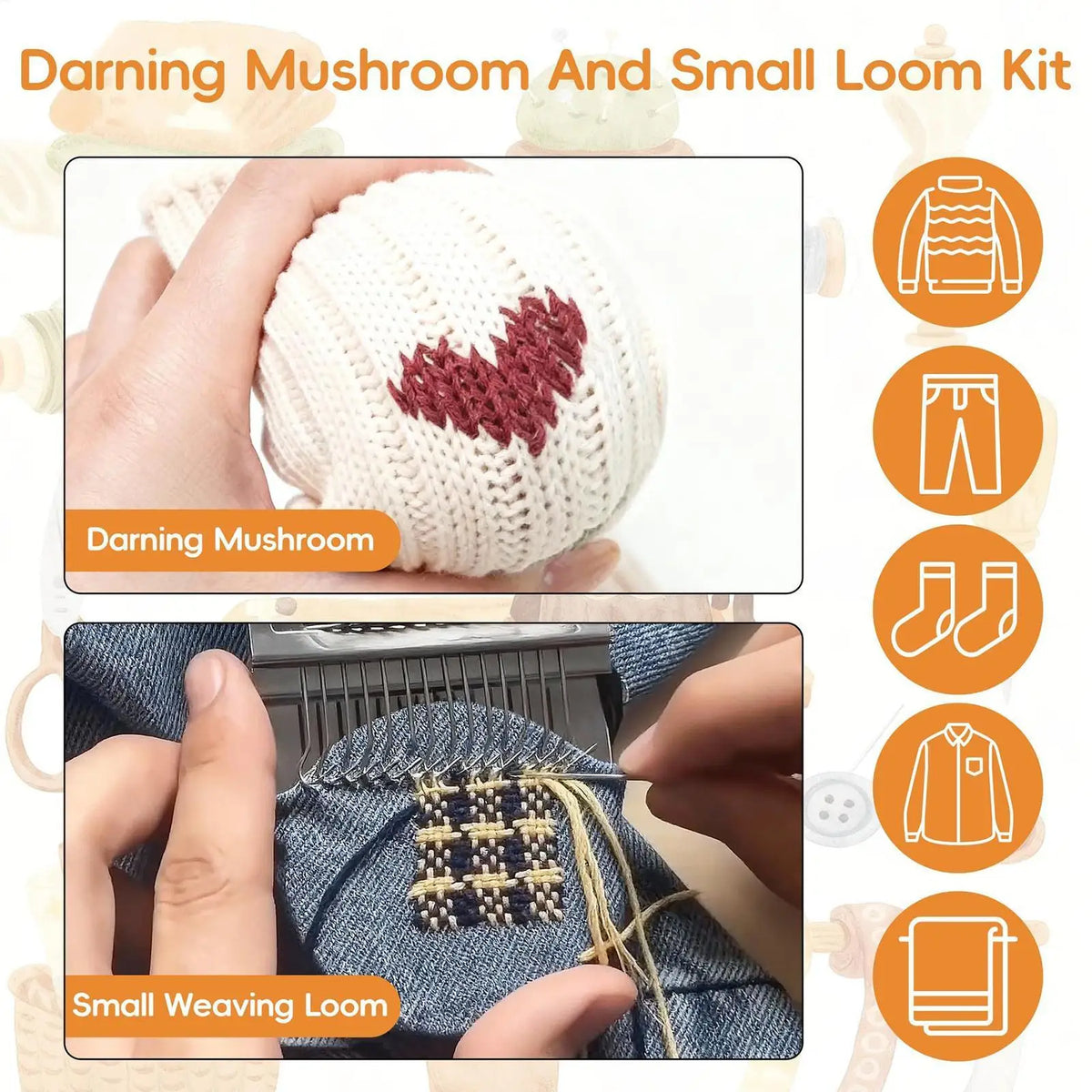 Mushroom Darning Loom Kit – Wood Weaving Fabric Repair Set