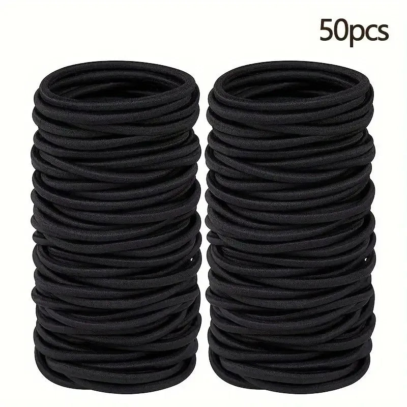 50pcs 4MM Black Elastic Hair Bands Ponytail Holders | Pack