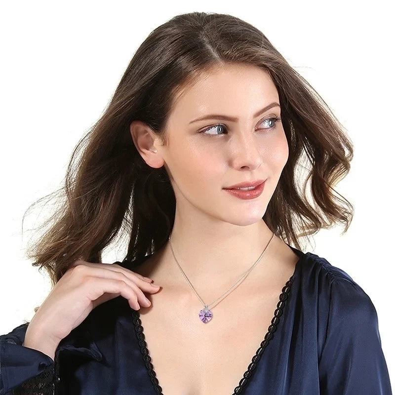 Women's Heart CZ Crystal Pendant Necklace – Bridal Wedding Gift