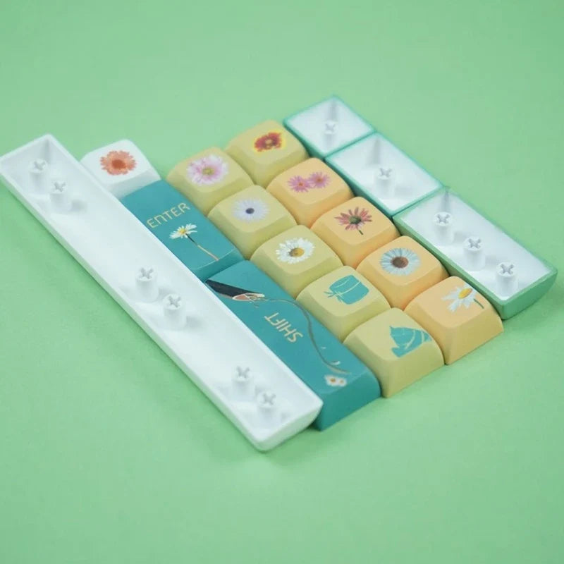 128-Key PBT XDA Keycap Set – Bamboo Green Mechanical Keyboard