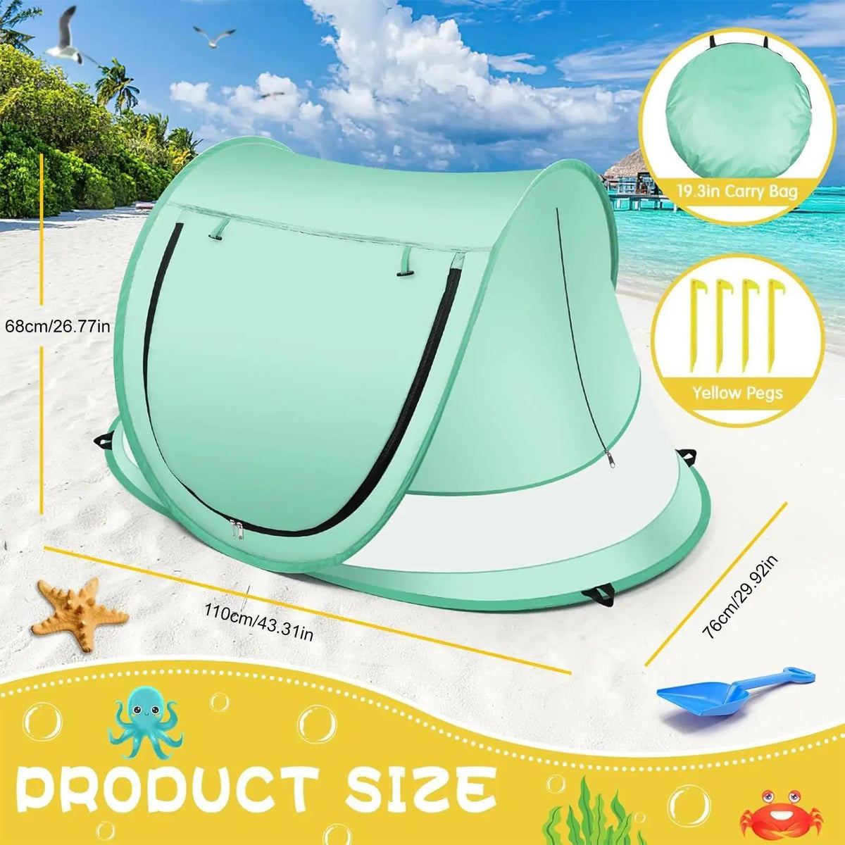 Toddler Pop-Up Beach Tent UPF 50+ Baby Sun Shade Dome | Green