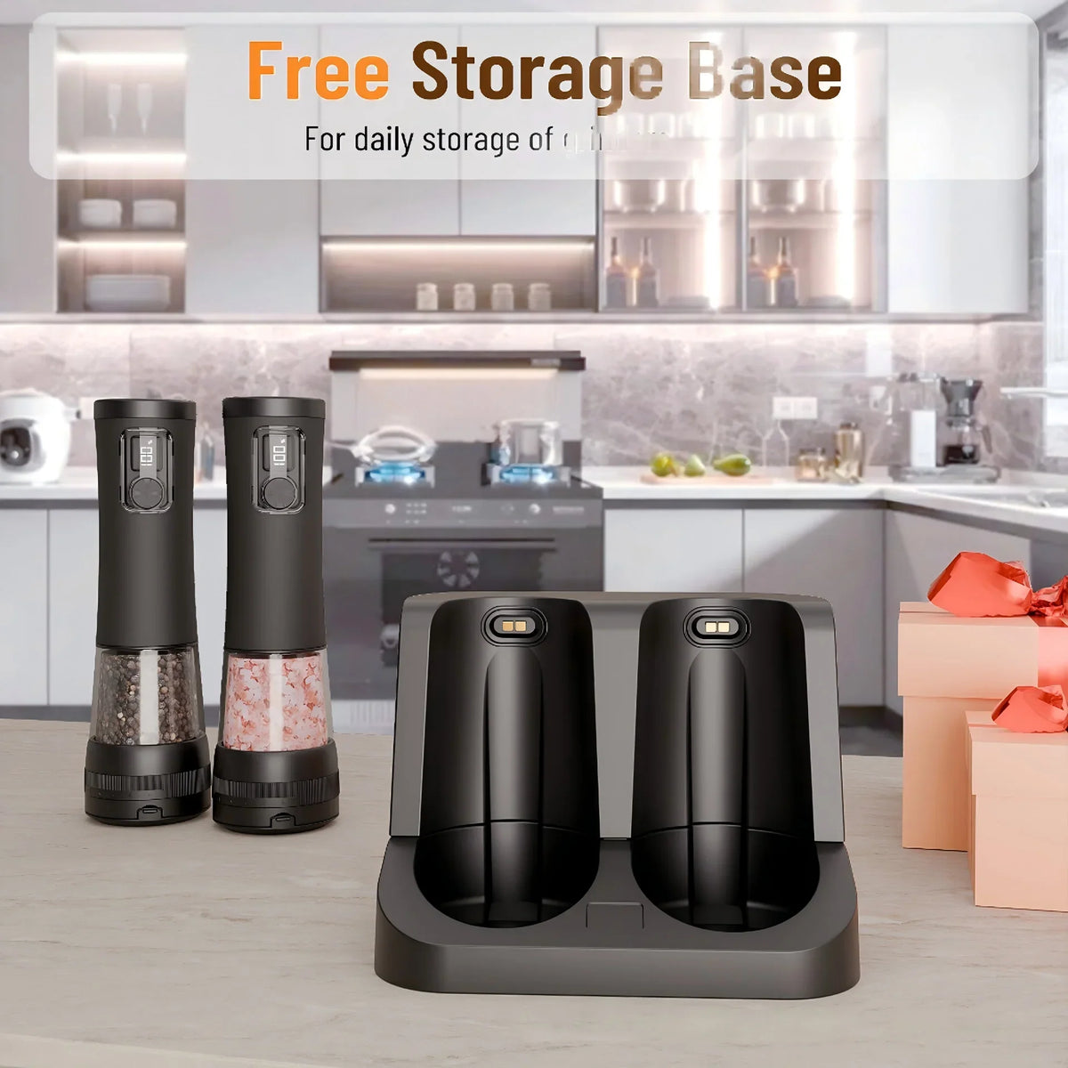 CLITON Electric Salt & Pepper Grinder Set with LED – 2 Pack