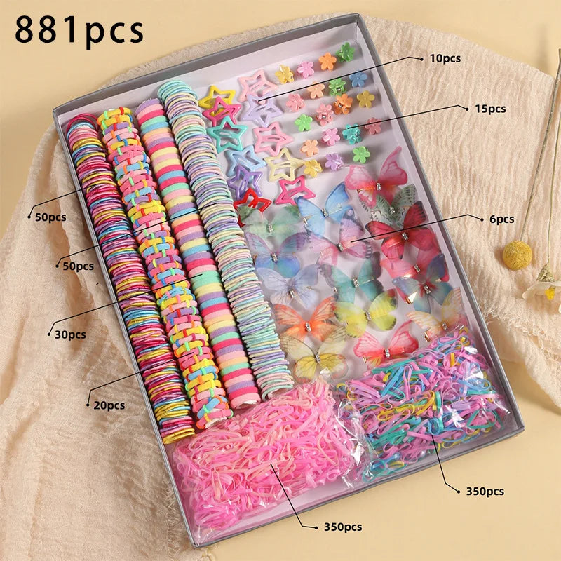 881Pcs Kids Hair Accessories – Clips, Ties & Scrunchies Set