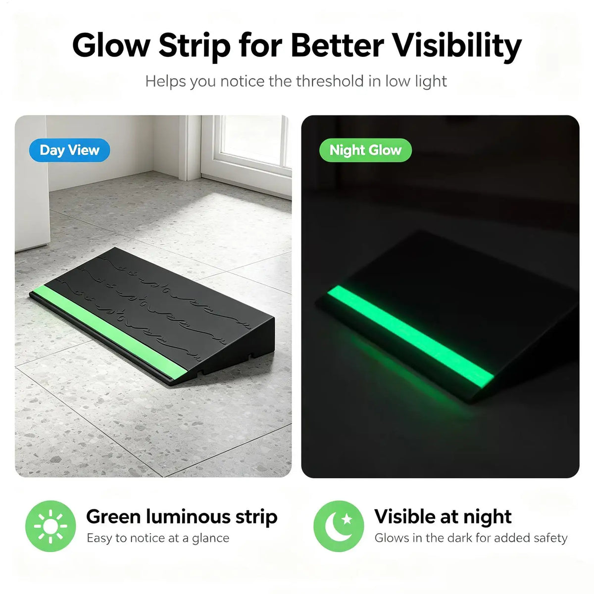 Indoor Threshold Ramp with Glow Strip & Anti-Slip Mat