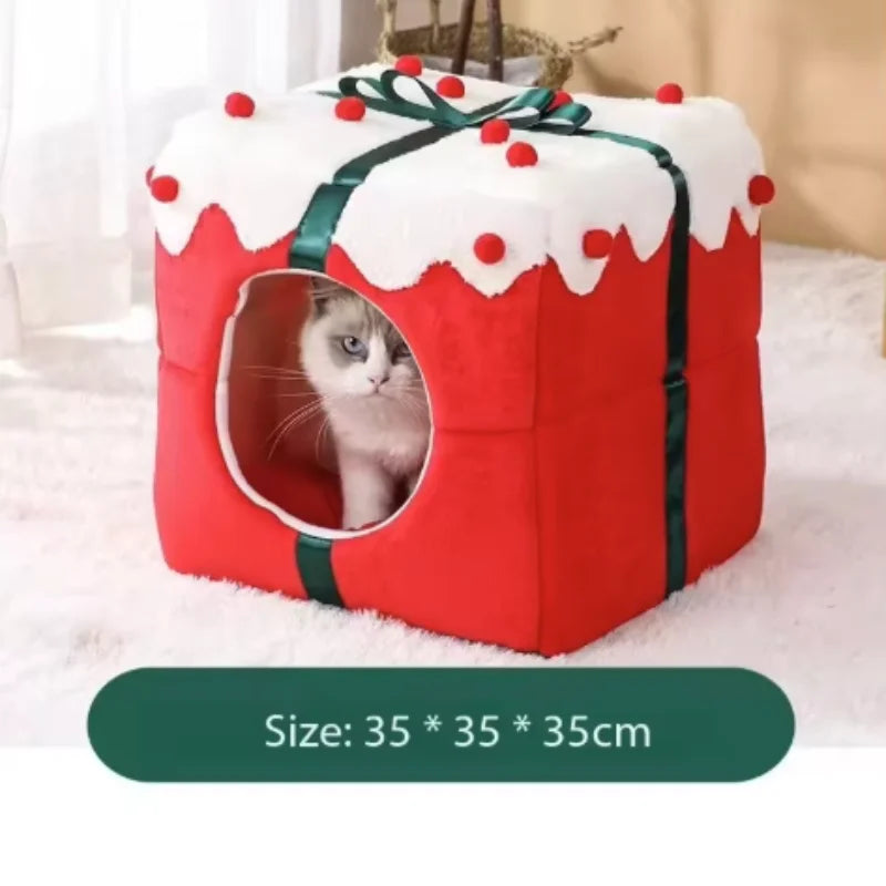 Winter Warm Plush Cat Nest | Box Design Pet Bed for Cats & Dogs
