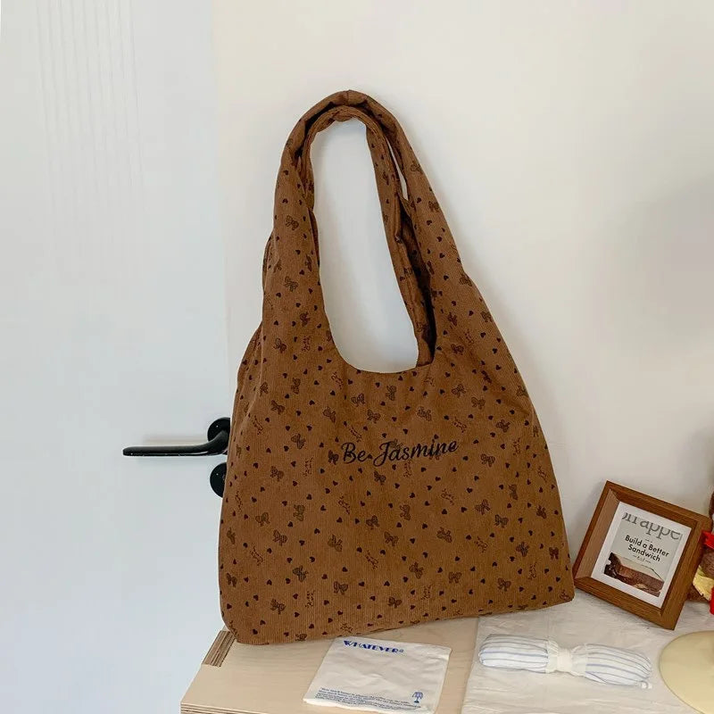Korean Style Corduroy Tote Bag – Women's Casual Shoulder Bag