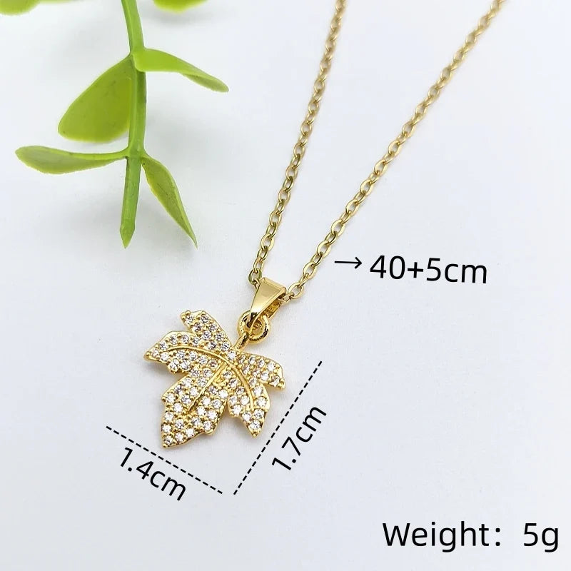 Zircon Leaf Pendant Necklace – Gold & Silver Clavicle Chain