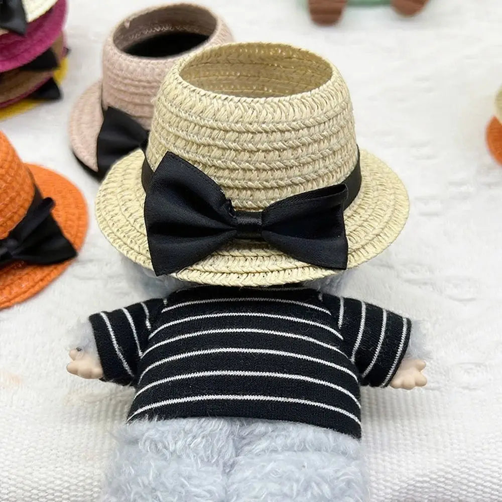 Miniature Straw Doll Hat with Bow – 1/6 Scale 10.5cm Accessory