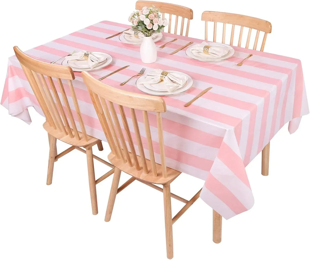 Pink & White Striped Disposable Tablecloth 54x108" Party Cover