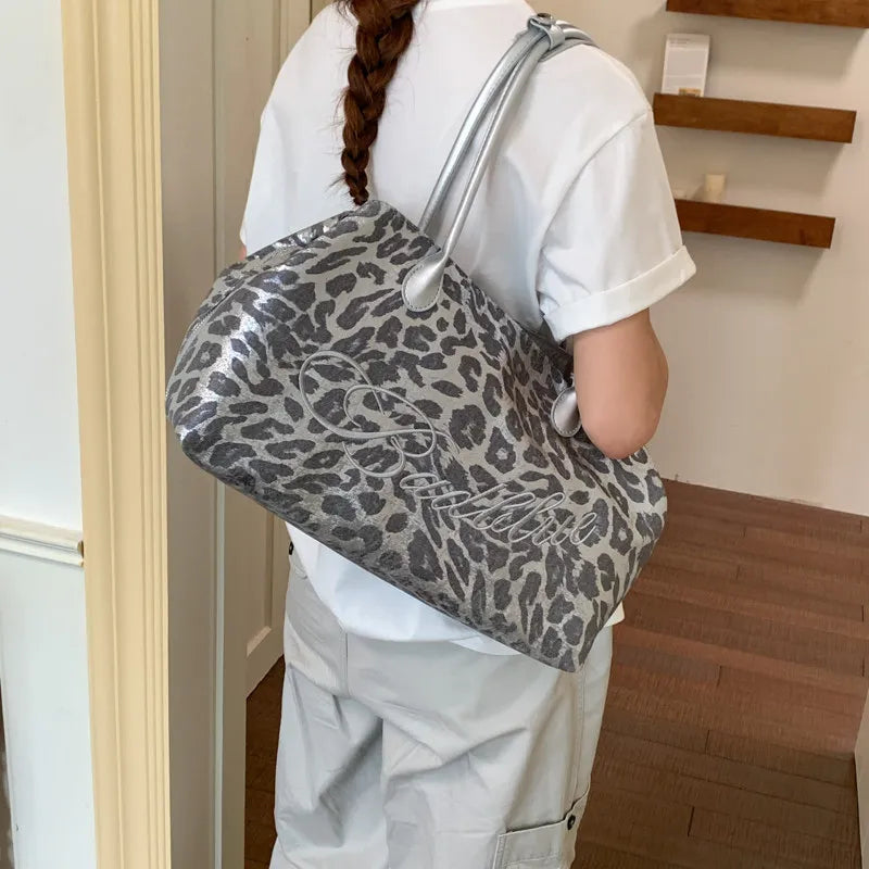 Nixie Silver Leopard Print Tote – Large Shoulder Bag for Women