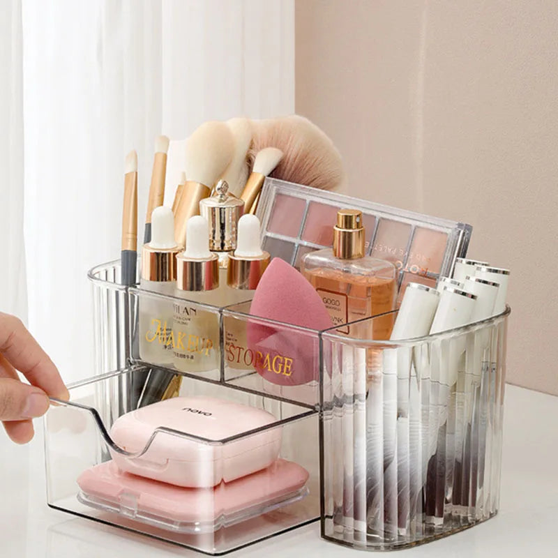 Multi-Tier Transparent Makeup Organizer with Drawers