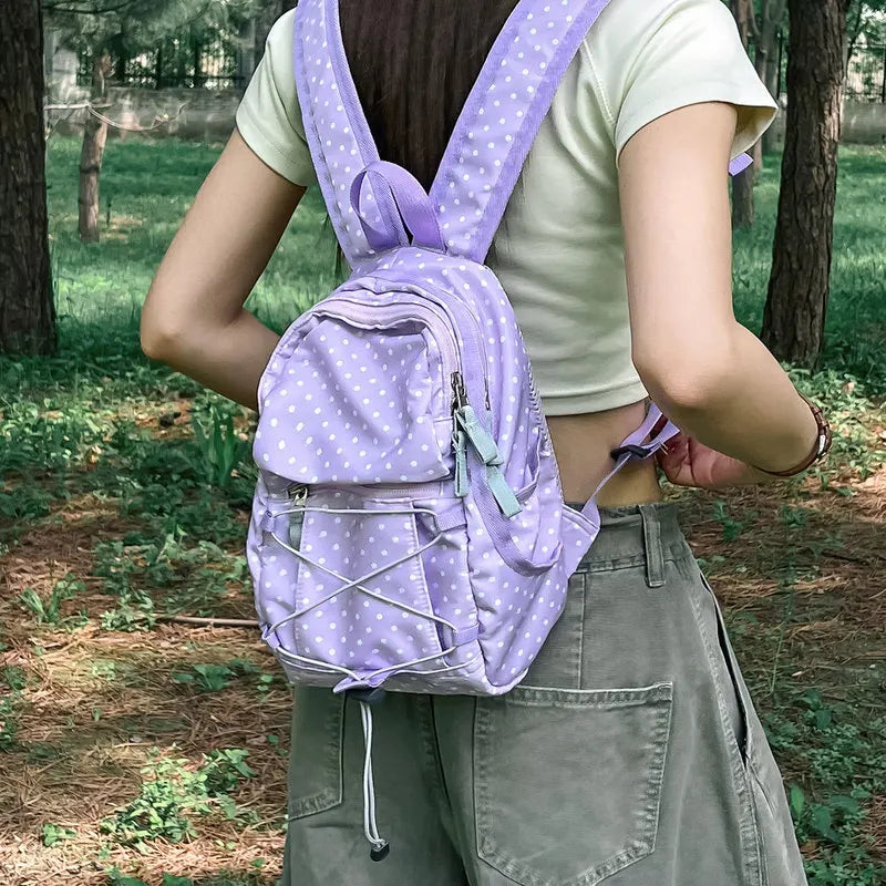 Korean Polka Dot Mini Backpack – Cute Student & Travel Bag