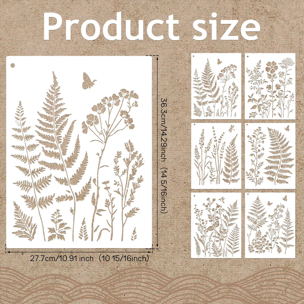6-Piece Botanical Wall Stencil Kit – Fern, Floral & Leaf DIY