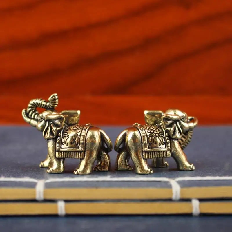 Brass Lucky Elephant Miniature Figurine | Antique Bronze Statue