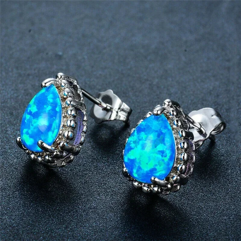 Women's Silver Simulated Opal Drop Dangle Earrings
