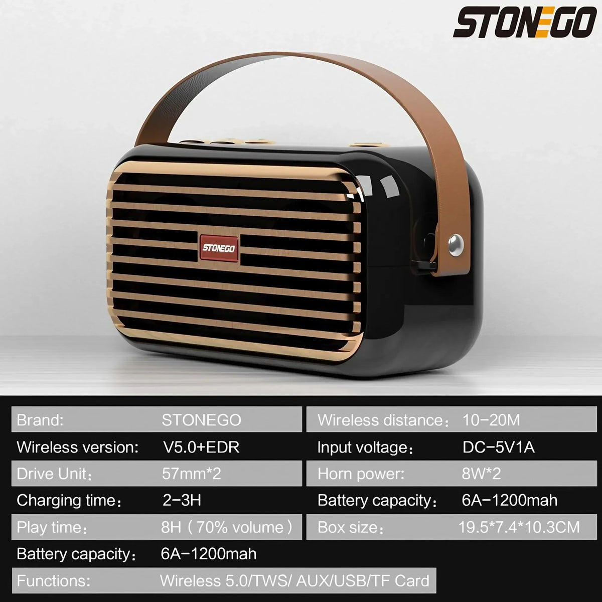 STONEGO 16W Bluetooth 5.0 Portable Speaker IPX5 Waterproof TWS