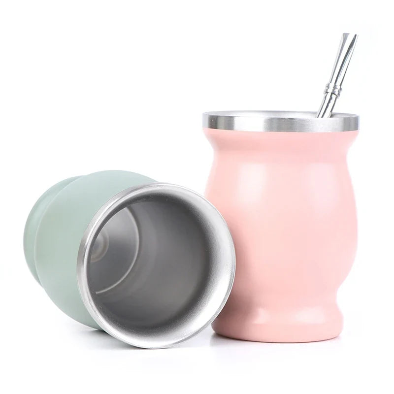 Stainless Steel Yerba Mate Gourd Cup 8oz Set with Bombillas