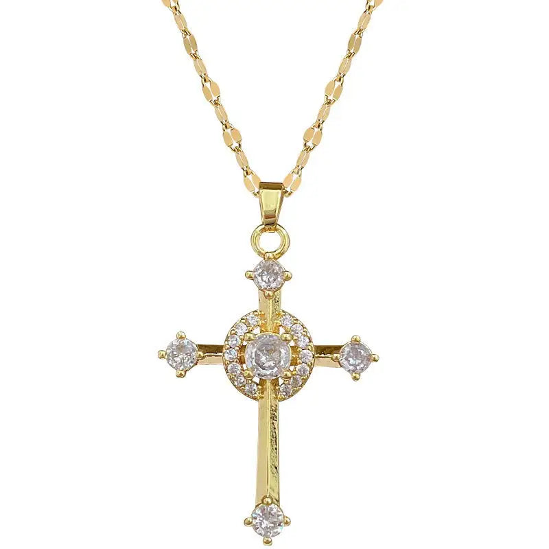 Women's Gold Cross Pendant Necklace – Stainless Steel Choker