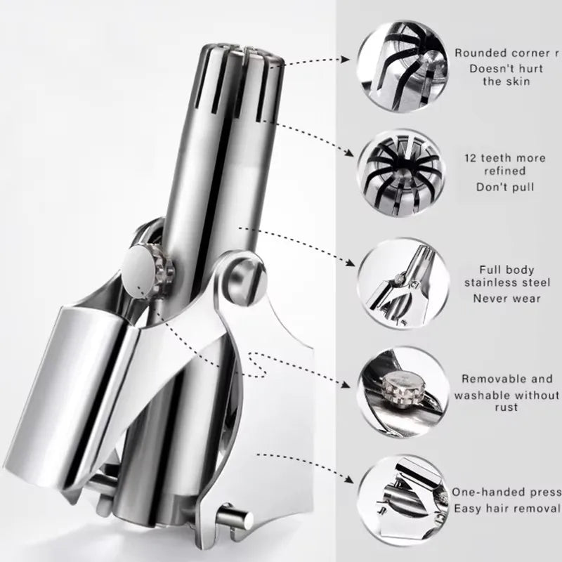 Manual Nose & Ear Hair Trimmer – 360° Stainless Steel