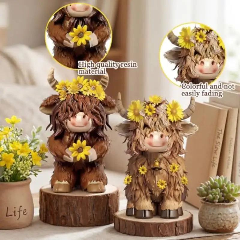 Resin Highland Cow Figurine Set – Sunflower Farmhouse Decor