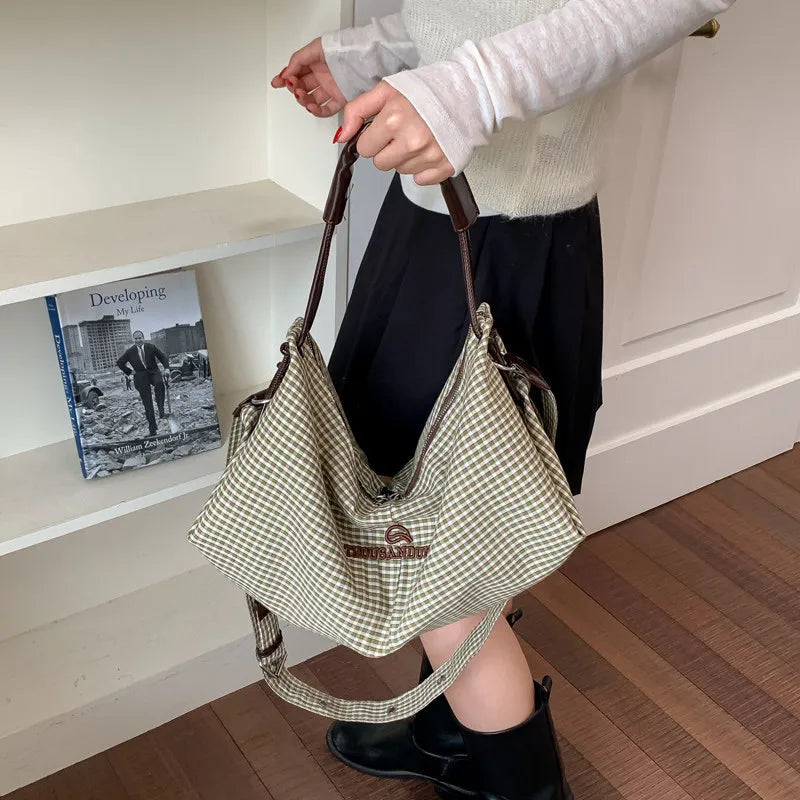 Nixie Retro Plaid Tote Bag – Large Capacity Women's Shoulder Bag