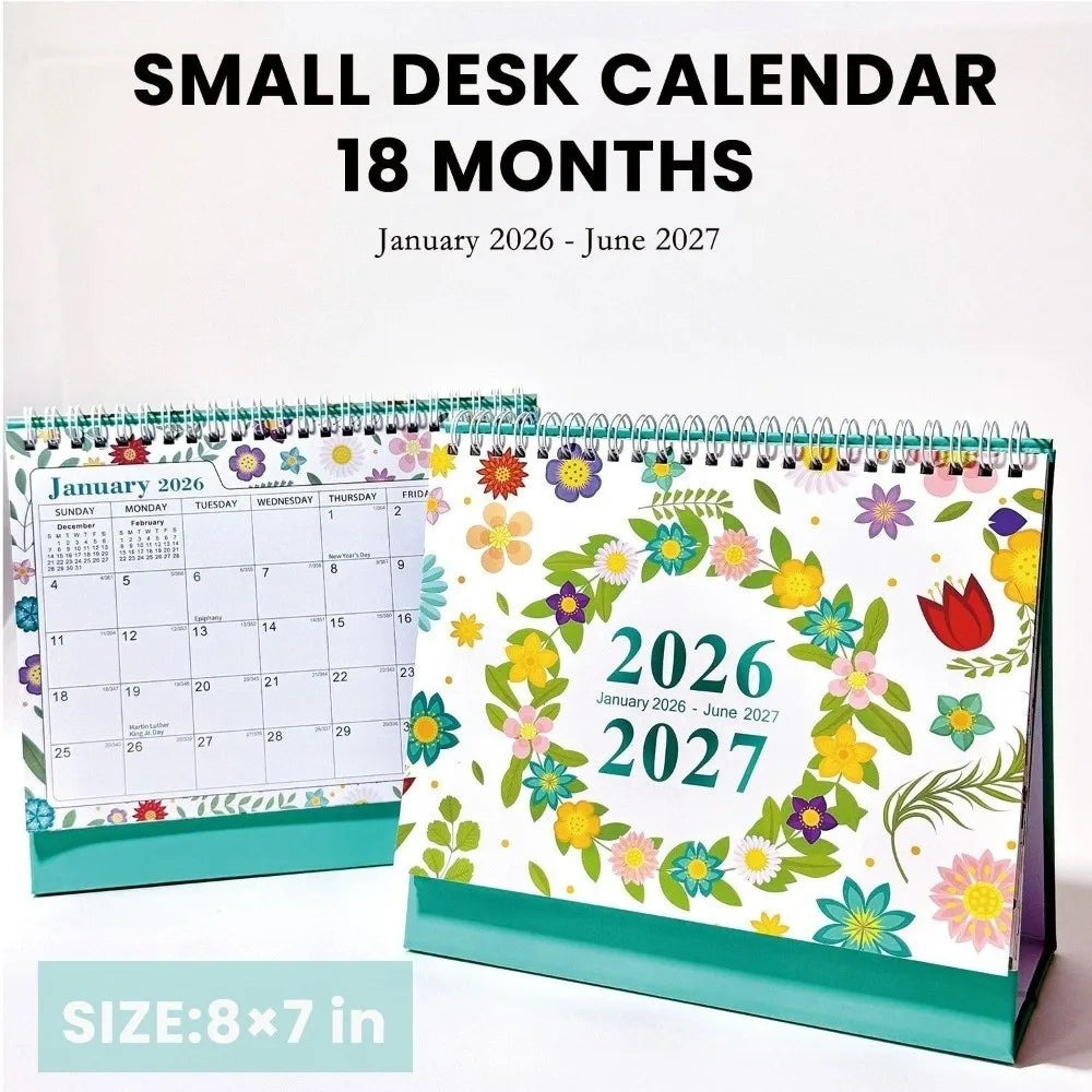 Cactus Desk Calendar 2026–2027 Small Flip Monthly Planner