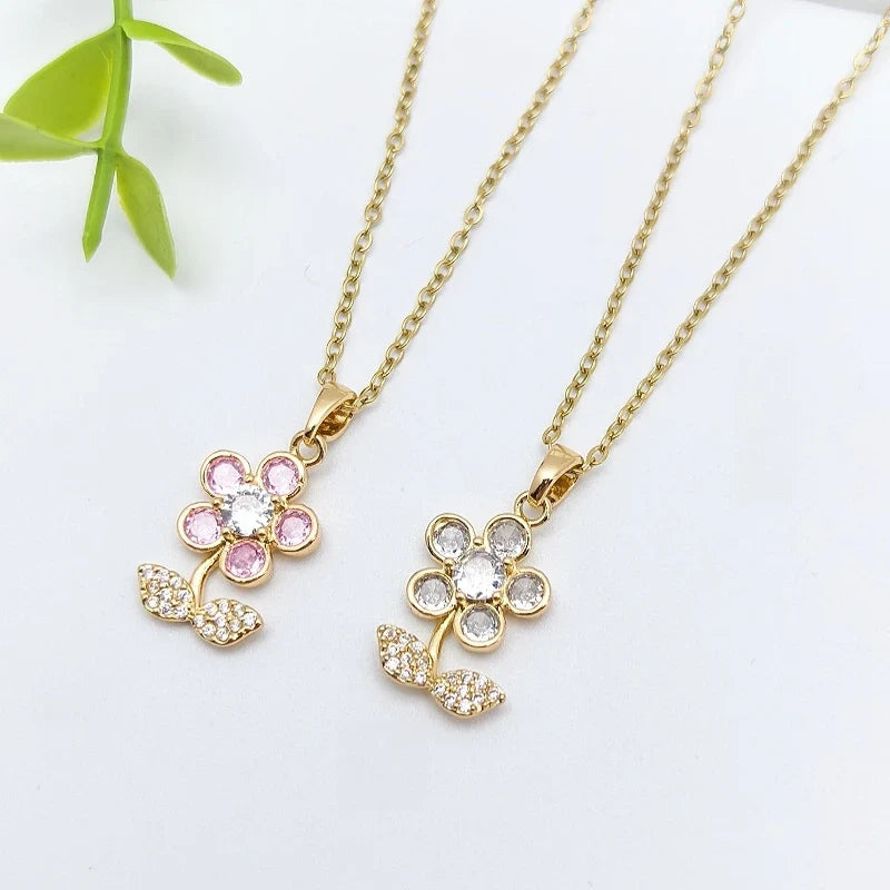 Five-Petal Flower Copper Pendant Necklace | Stainless Steel