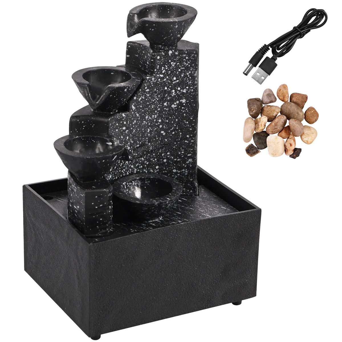 Tabletop Waterfall Fountain with LED Light & Natural Pebbles