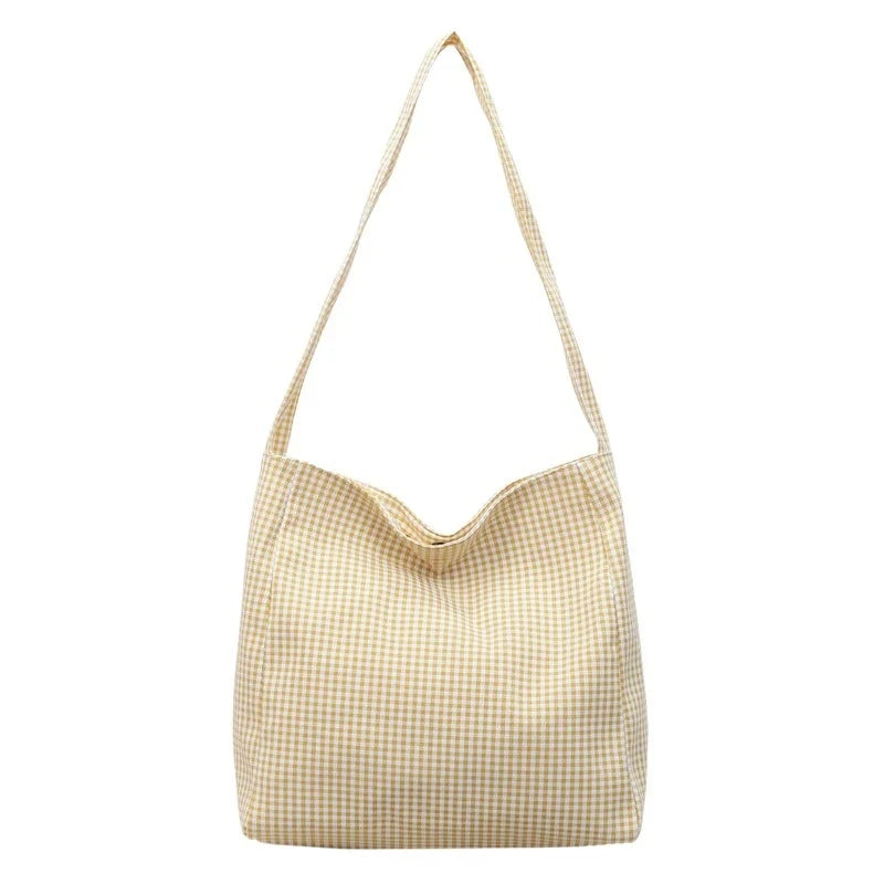 Women's Plaid Canvas Tote Bag – Large Capacity Shopping Bag