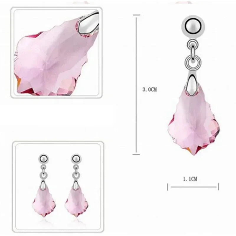 Women's Silver Pink Crystal Drop Earrings – Wedding Gift
