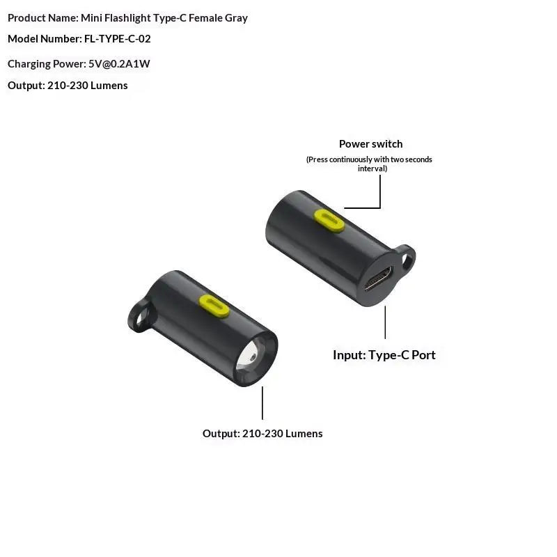 eelhoe Type-C Mini Flashlight USB-C Plug & Play Keychain LED