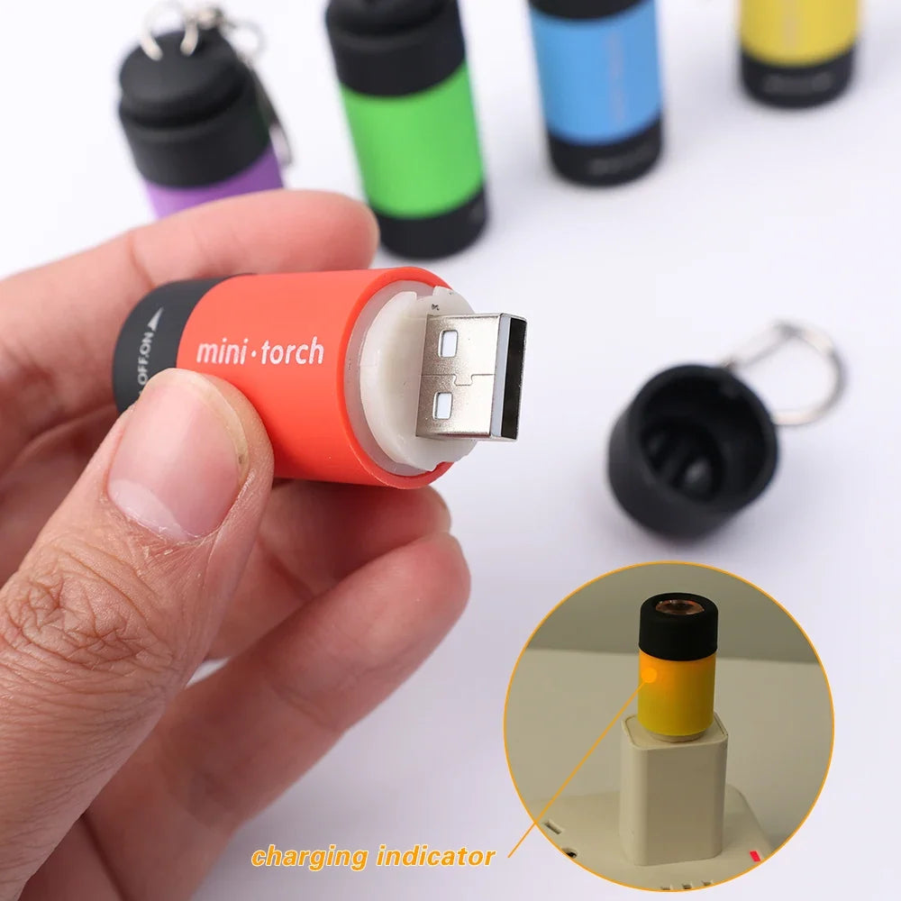 Mini LED Keychain Flashlight USB Rechargeable Waterproof EDC