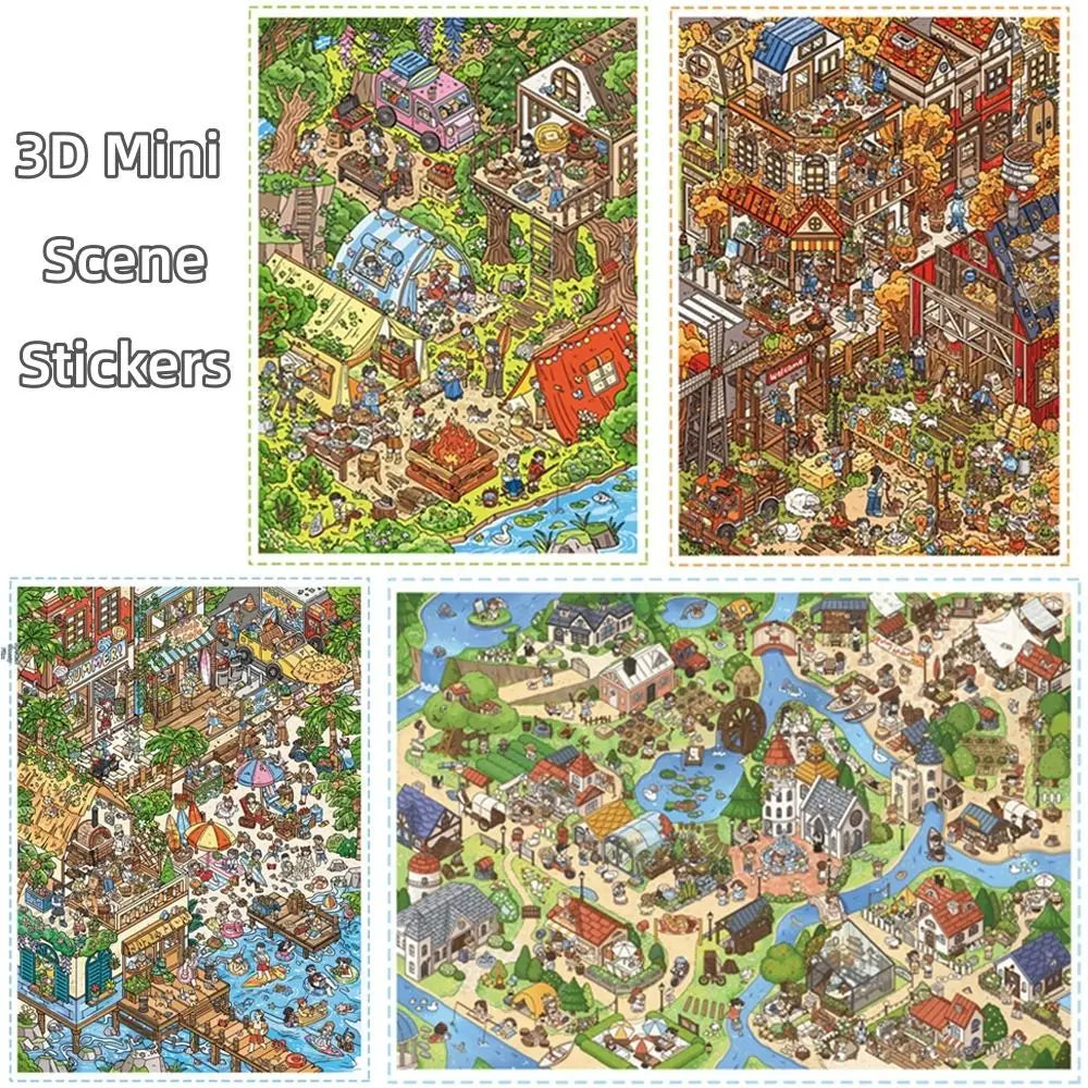 3D Stacking Travel Scene Stickers – PET Die-Cut Scrapbook Sheets