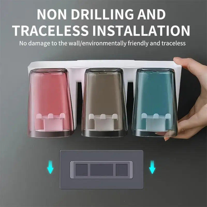 Wall Mounted Toothbrush Holder with Cups – No Drill
