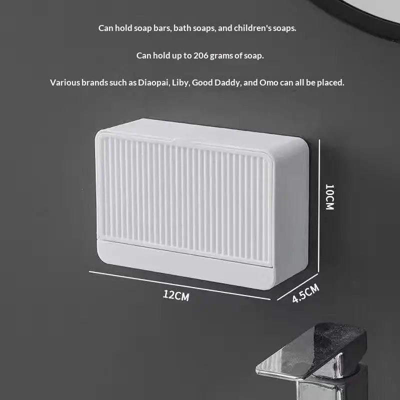 Wall Mounted Flip-Top Draining Soap Holder with Dustproof Lid
