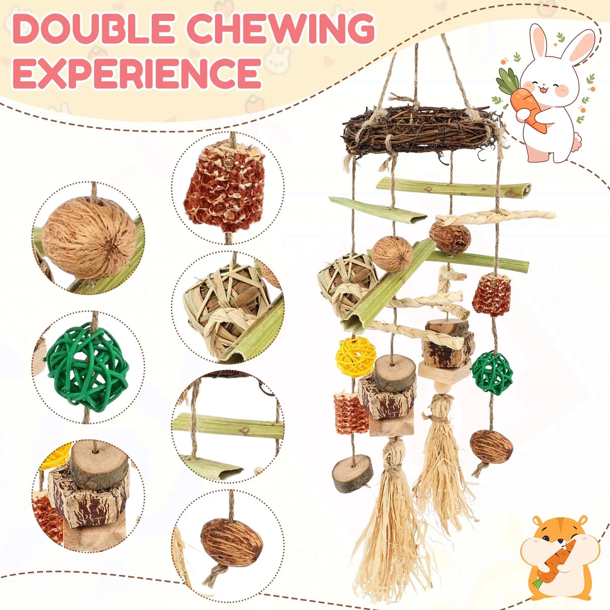 2-Pack Hanging Rabbit Chew Toy – Natural Small Pet Accessory