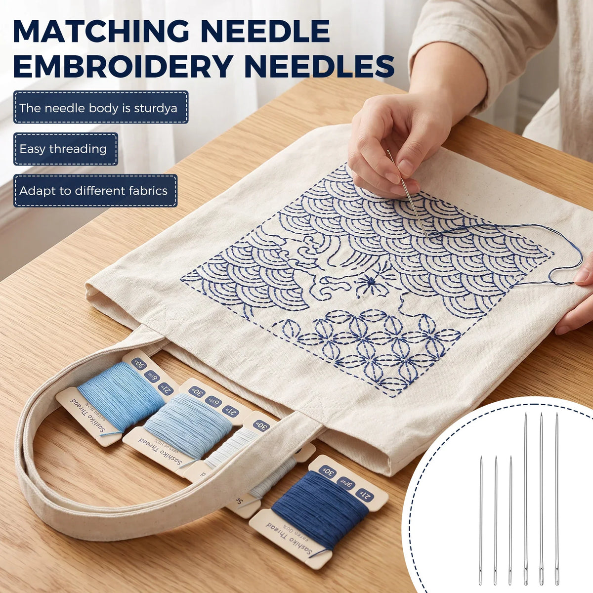 Sashiko Thread & Needle Kit – 300m Pure Cotton Embroidery Set