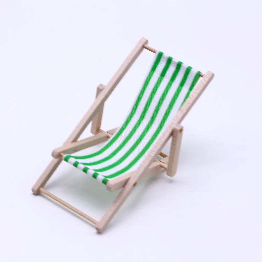 Miniature Dollhouse Beach Chair 1/12 Scale Foldable Wood